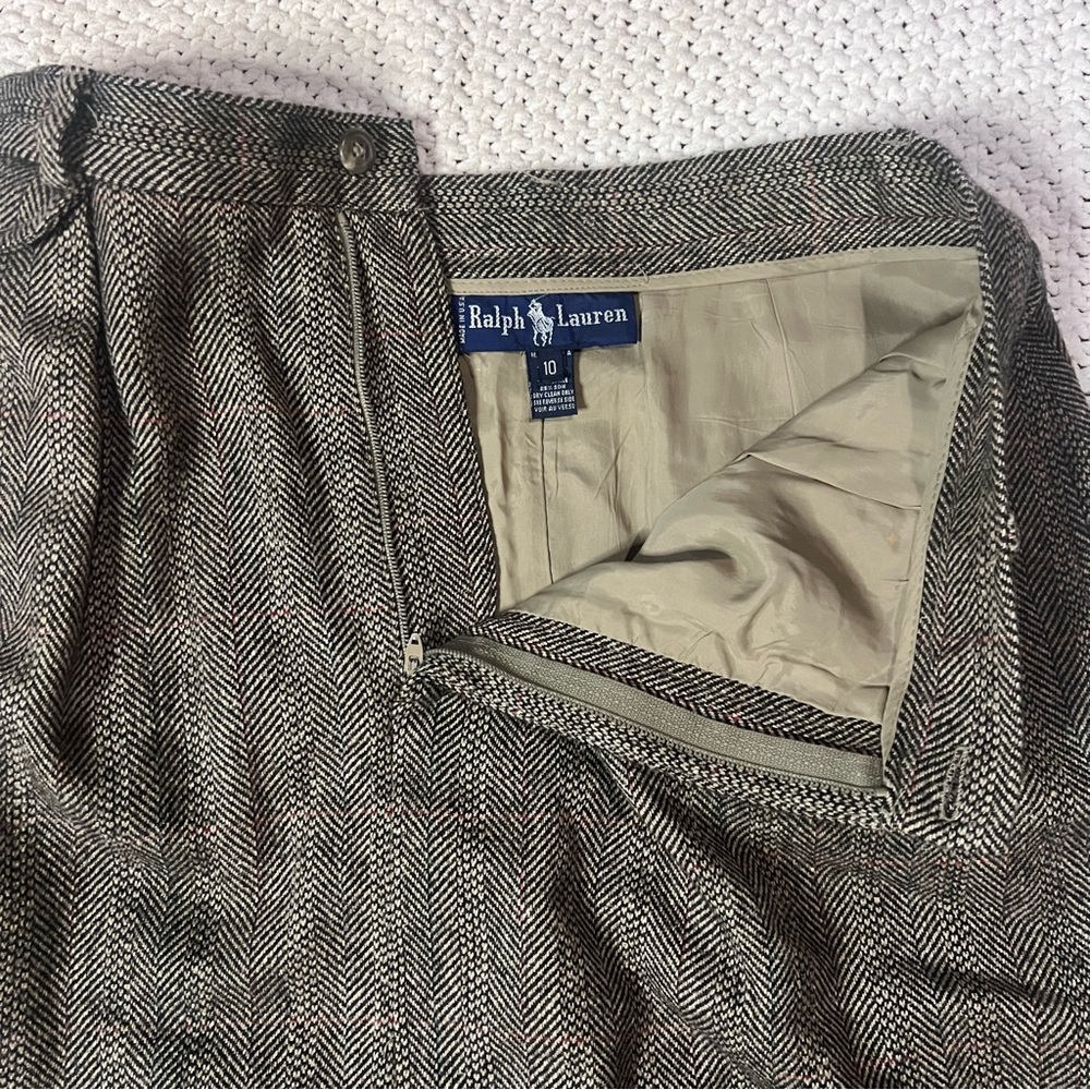 Ralph Lauren Vintage Made in USA Brown Tweed Midi Skirt With Pockets - Picture 3 of 9